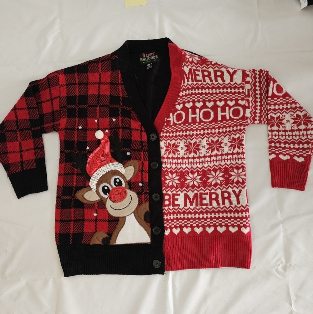 Urban Heritage Ugly Christmas Cardigan Buffalo Plaid Reindeer M ( Unisex )